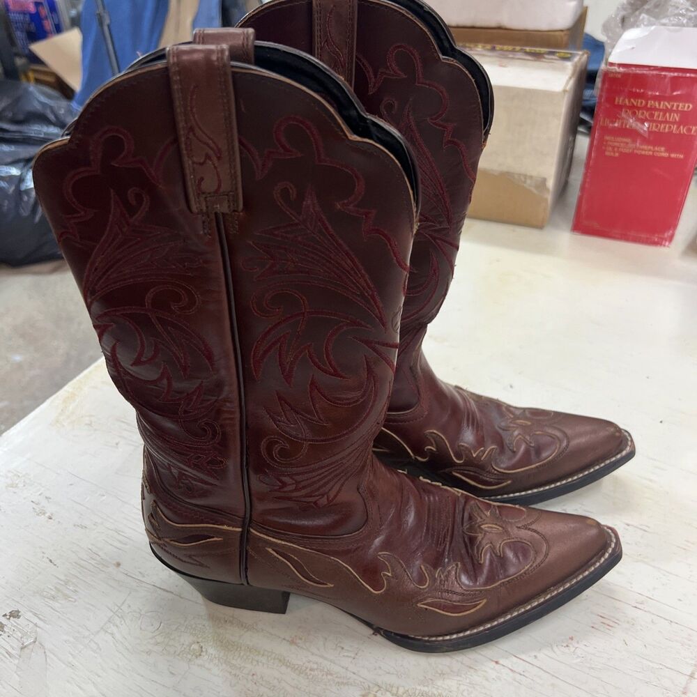 Ariat 15860 Brown Leather Embroidered Women’s Cowboy Western Boots Sz 6.5B